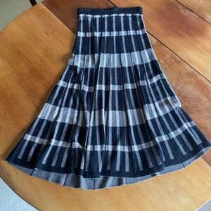 Long Black, White &  Gray Plaid Knit Skirt with elastic waistband